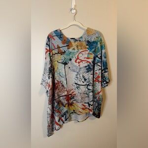 Inoah Abstract Asymmetrical Coloful Short Sleeve Sweater One Size